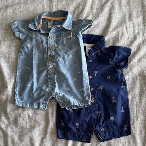 Set of Two Baby Rompers with Airplane and Anchor Prints